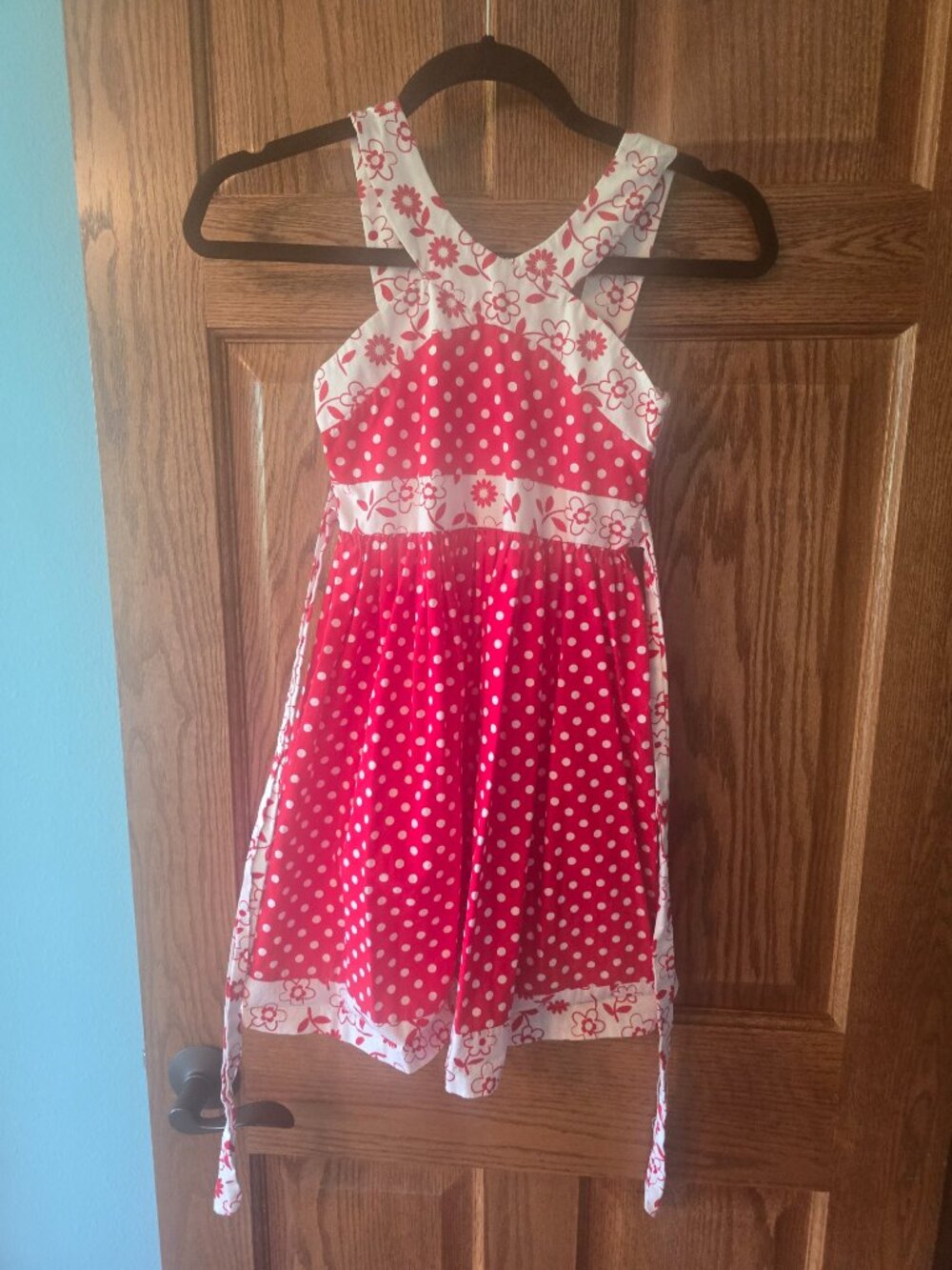 Jessica Ann Girls Size 7 Red Floral & Polka Dot Summer Dress
